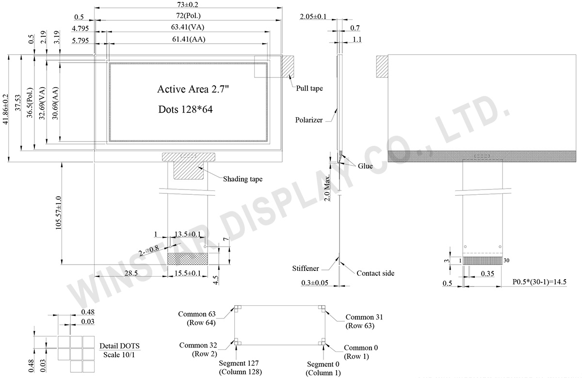 Winstar Display - 2.7", 128x64, Monochrome Graphic OLED Display