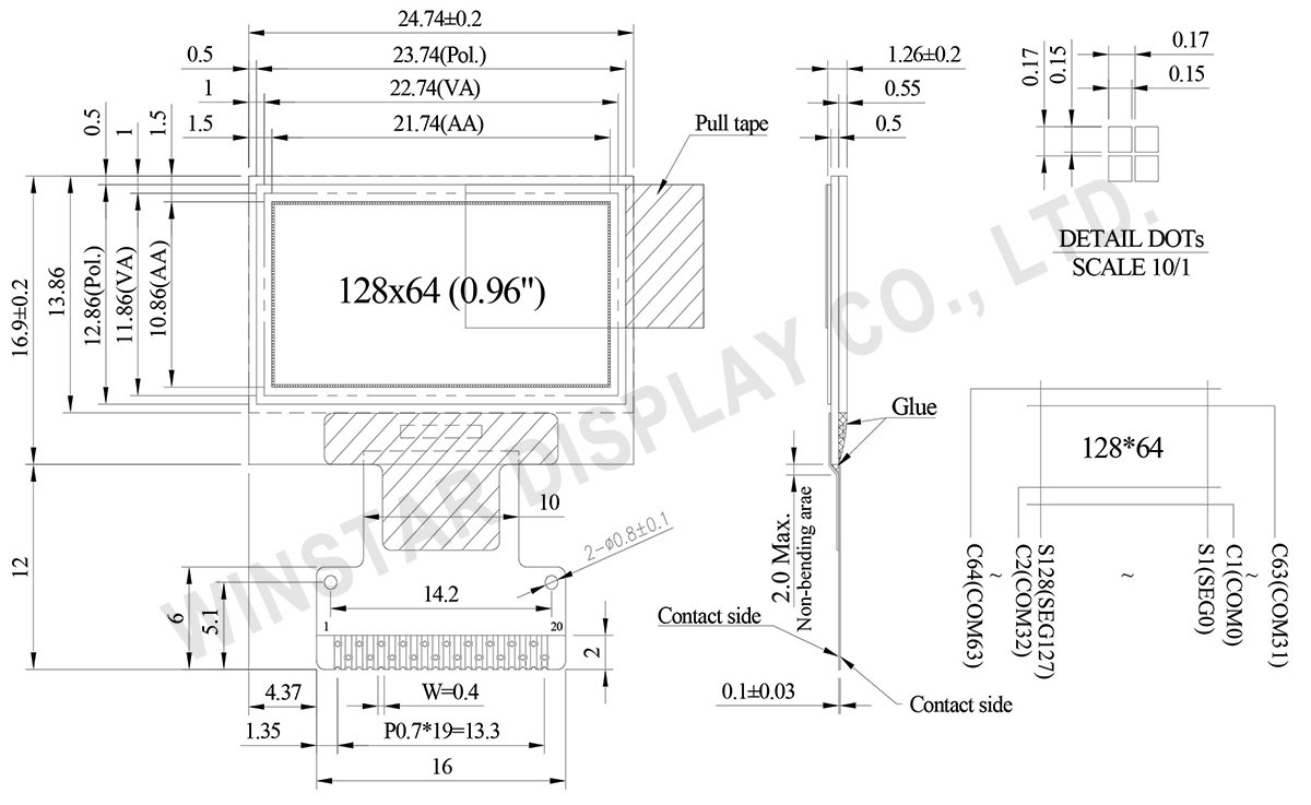 SSD1315 OLED, 0.96 inch 128x64 SSD1315 OLED Display Module - WEO012864V