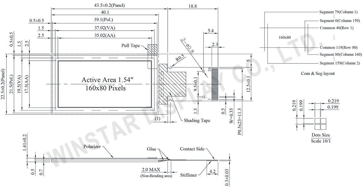 1.54 inch 160x80 SSD1320 OLED Display Module - WEO016080A