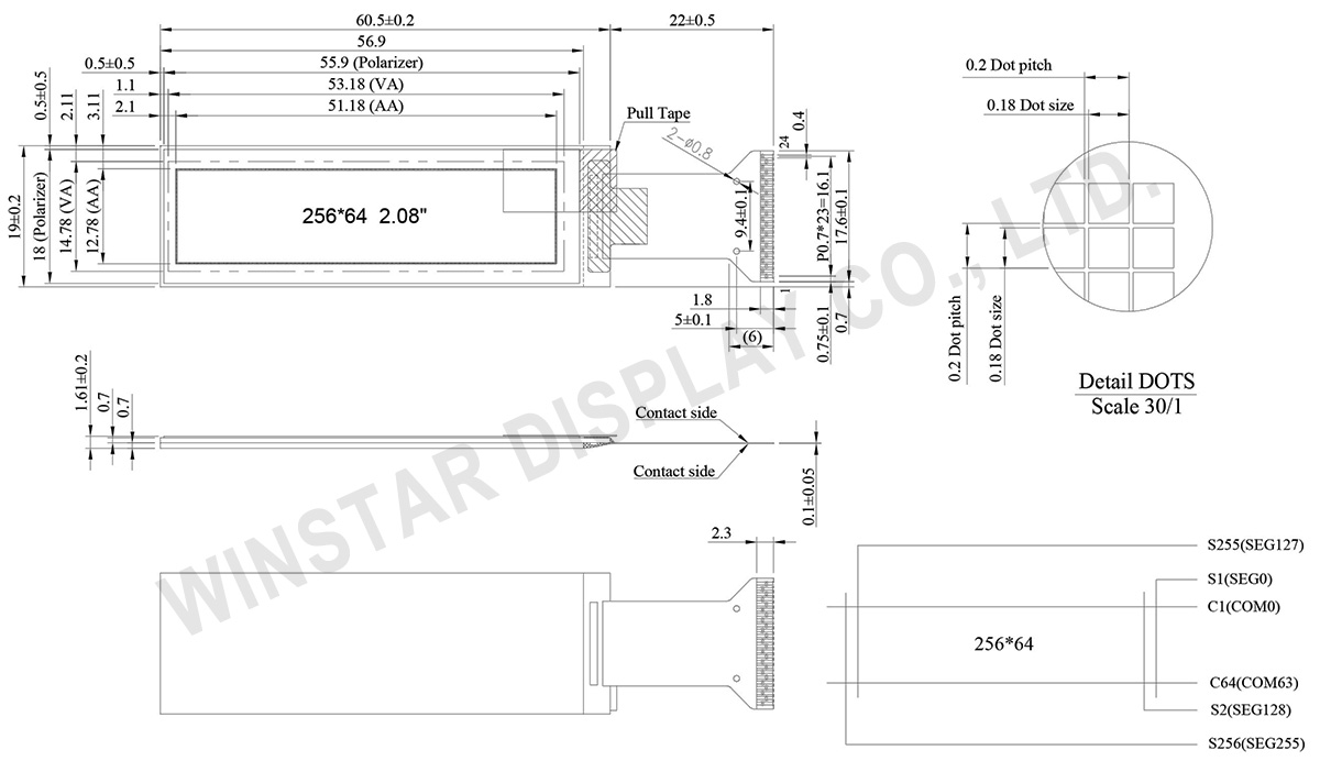 2.08 OLED Display Module 256x64 (Hotbar FPC) - WEO025664A