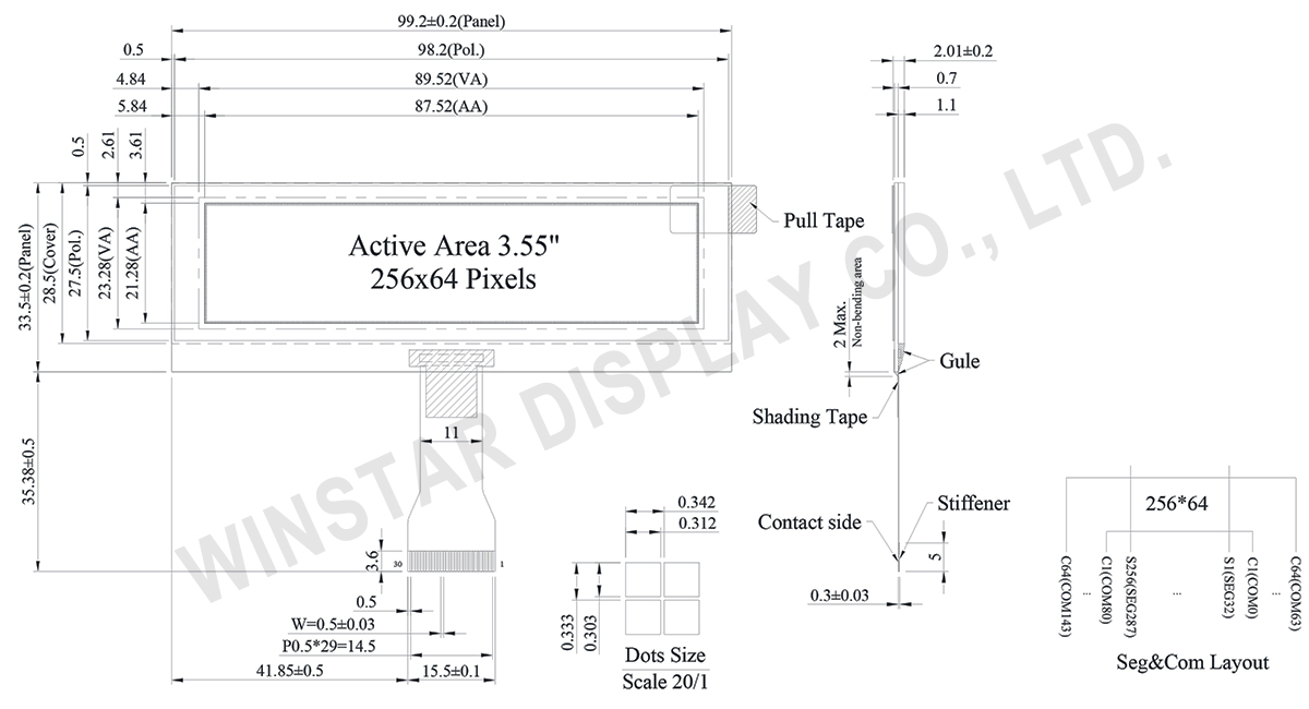 WEO025664E 3.55-inch 256x64 Graphic OLED Display Module (SSD1363)