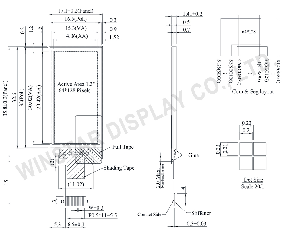 1.3 inch OLED Display, 1.3 inch Display -COG - WEO064128B