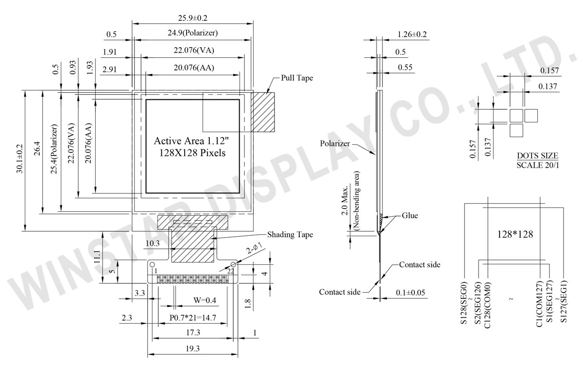 1.12 inch OLED, 128x128 SPI OLED Display - WEO128128G