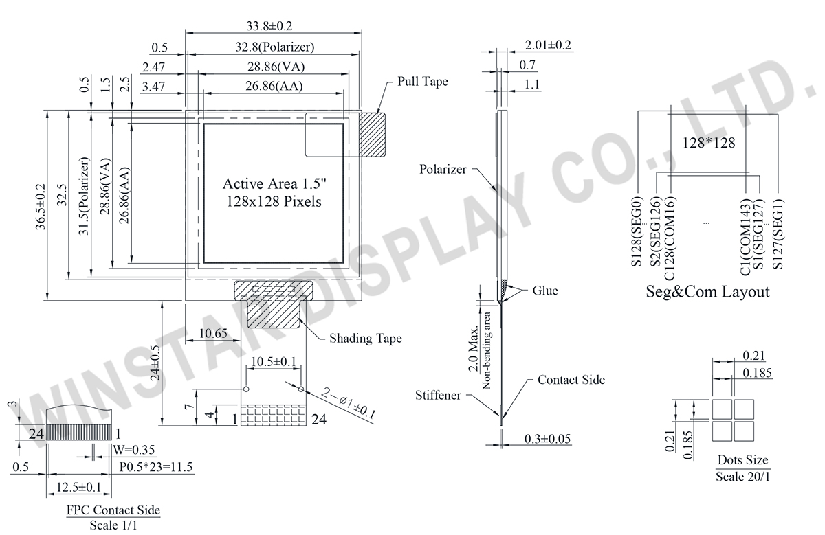 1.5 inch OLED, 128x128 SPI OLED Display - WEO128128H