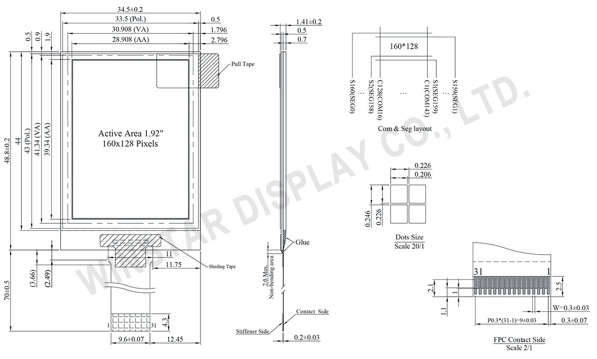 160x128 OLED, OLED 160x128, 1.92 OLED, 160128 OLED - WEO160128B