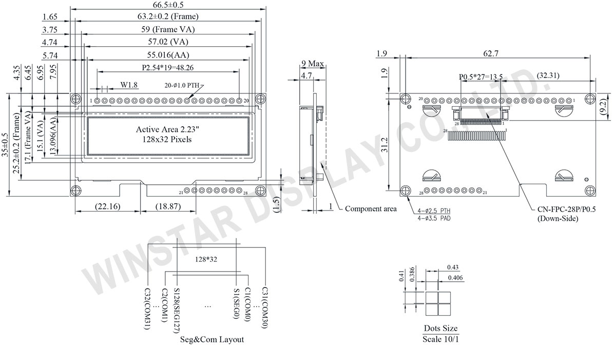 2.23 inch 128x32 Graphic OLED Display (SH1106) with PCB - WEP012832N