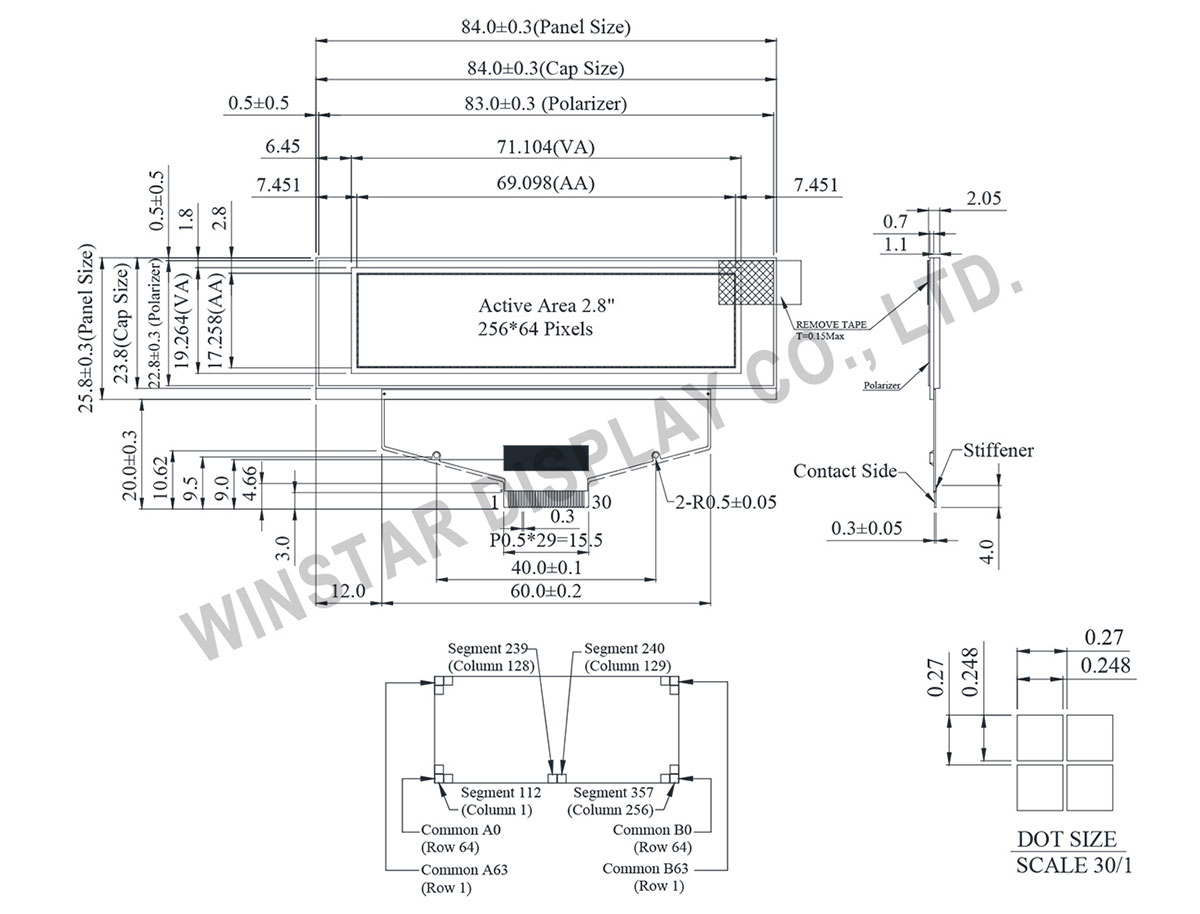 2.8 OLED, OLED 256x64, OLED Display 256x64, SSD1322 OLED - WEX025664A