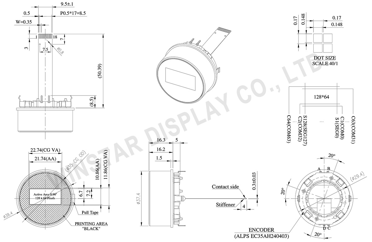 Ø 0.96" 128×64 OLED Knob - WEO012864Z