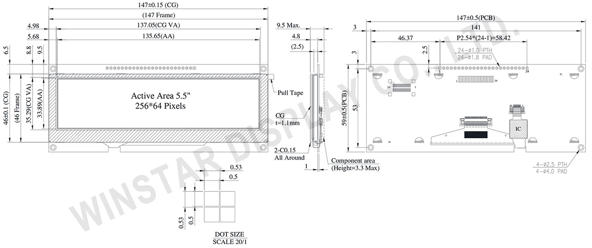 5.5 inch 256x64 COF Touch OLED Display with PCB +Frame - WEN025664D-CTP