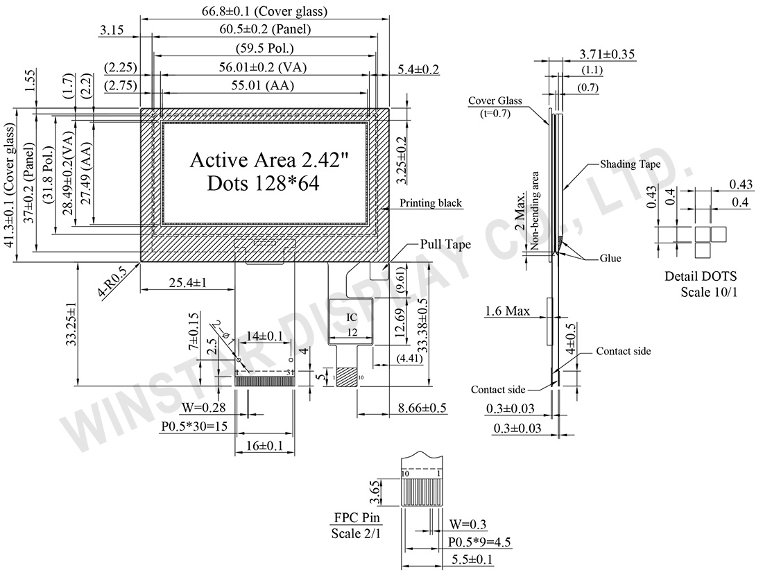 Touch OLED, Capacitive OLED, OLED Capacitive Touchscreen 2.42 inch 128x64 - WEO012864G-CTP