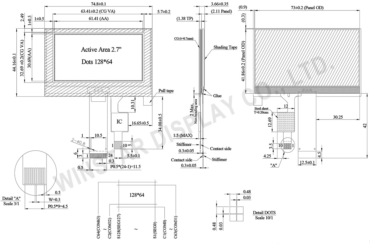 2.7, 128x64 Graphic OLED Display with Capacitive Touch Panel - WEO012864Q-CTP