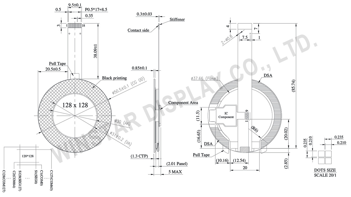 1.18" 128x128 Round OLED Display Module with Touch Screen - WEO128128D-CTP