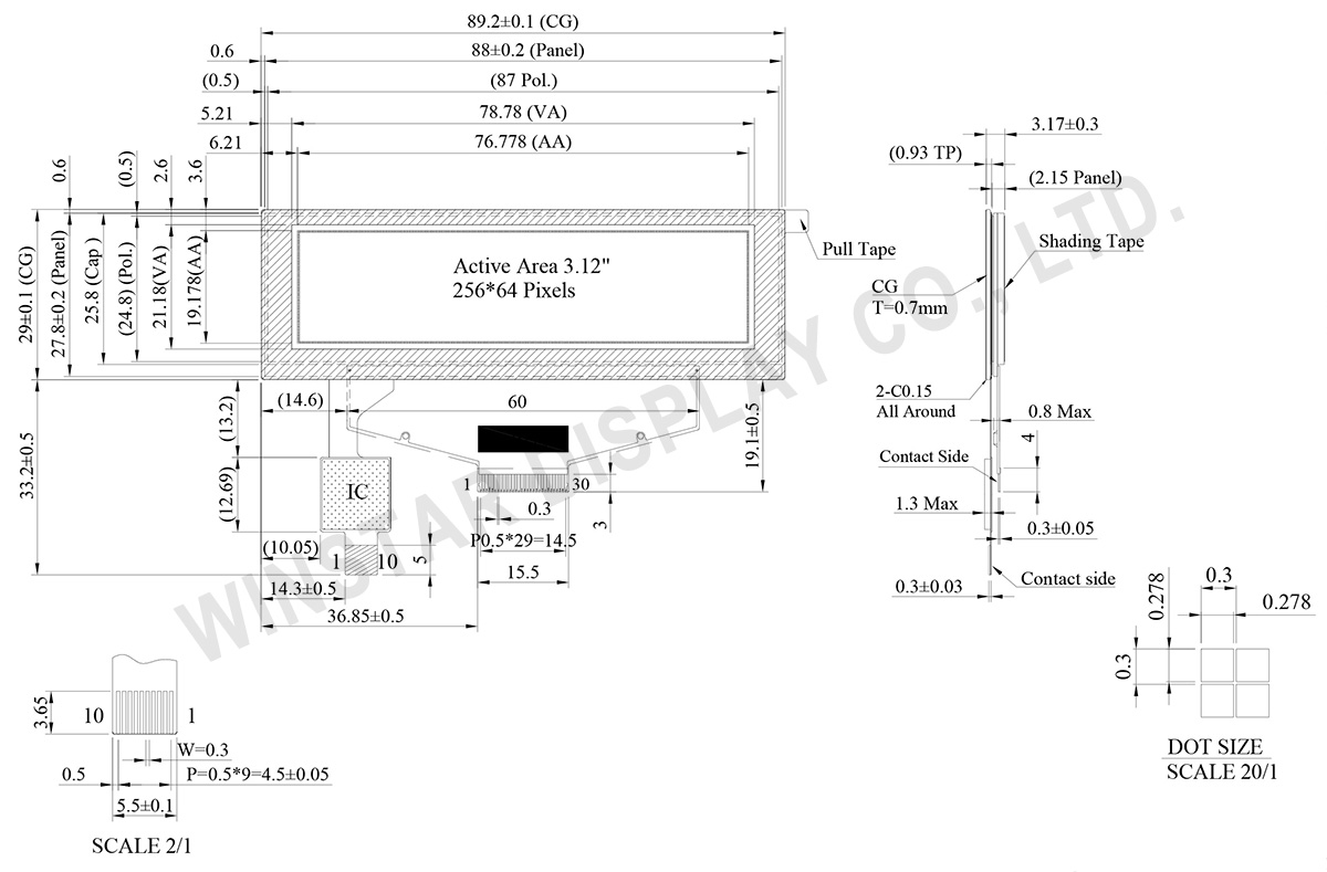 3.12 inch 256x64 OLED Display with Touch Panel - WEX025664B-CTP