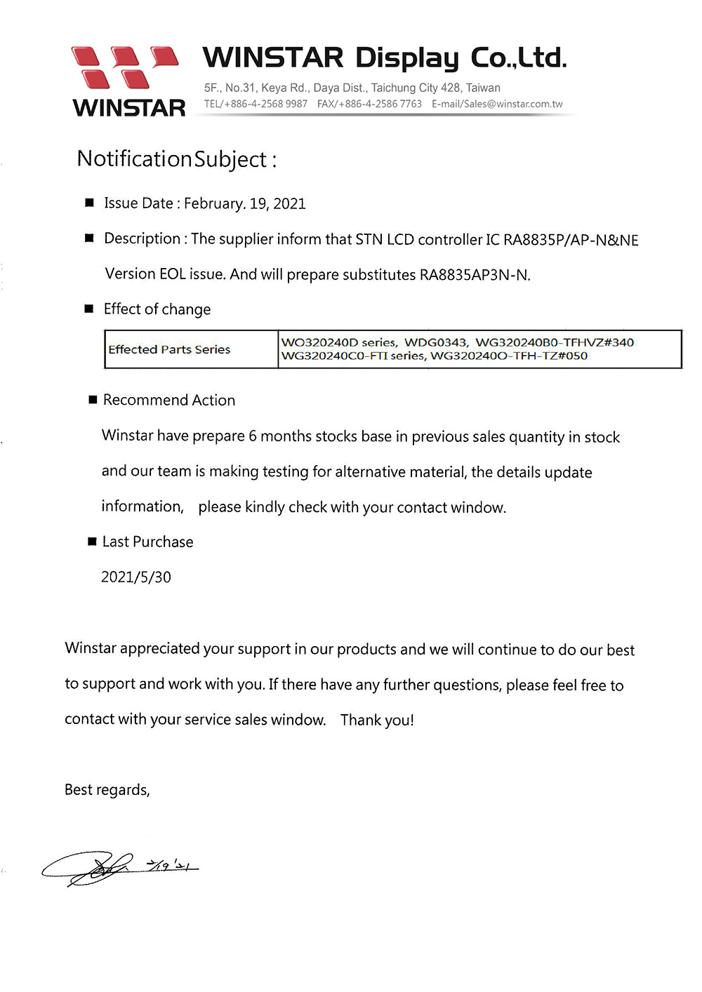 End of Life (EOL) Notification - IC RA8835P/AP-N&NE Version