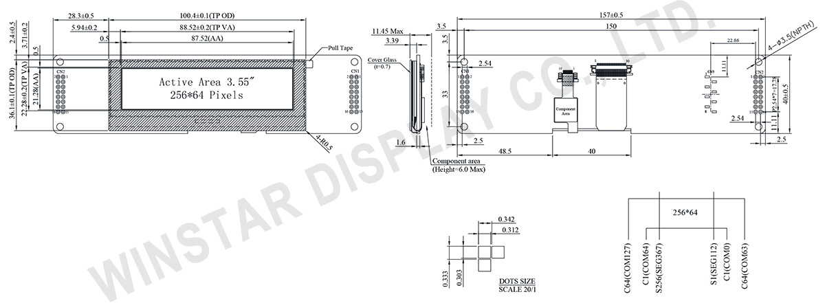 3.55 inch  CAN Bus CANopen Smart OLED, 256x64 OLED Smart Display with Capacitive Touchscreen - WLEP02566400DGAAASA00