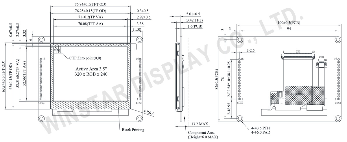 3.9 inch CAN Bus TFT Display with Projected Capacitive Touch - WL0F00039000QGAAASA00