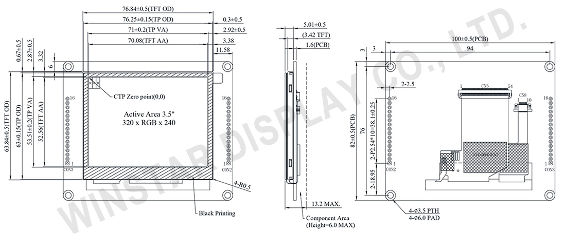 3.5 inch CAN Bus 320×240 TFT Display with Projected Capacitive Touch - WL0F00035000XGAABSA00