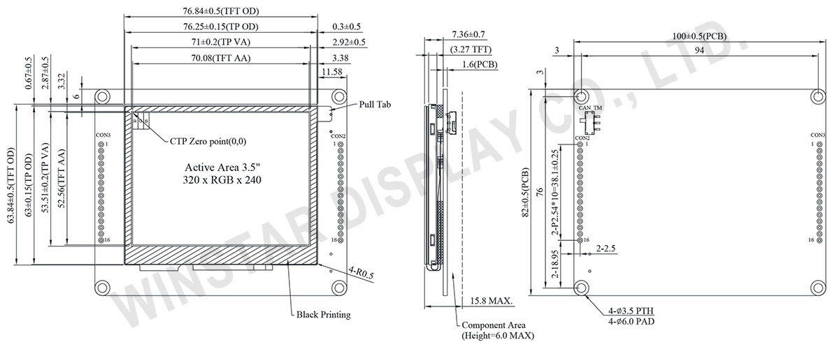 Smart Display 3.5 inch CAN Bus TFT with Projected Capacitive Touch (Custom CAN ID + GPIO), CAN Display - WL0F00035000XGAACSA00