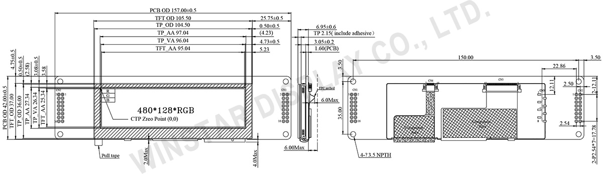 3.9 inch CAN Bus TFT Display with Projected Capacitive Touch - WL0F00039000QGAAASA00