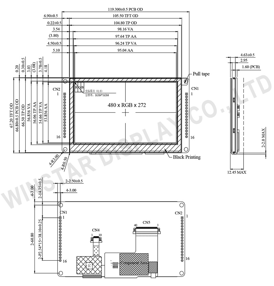 Smart Display 4.3 inch CAN Bus TFT with Projected Capacitive Touch (CANopen), CAN Open Display - WL0F00043000WGAAASA00