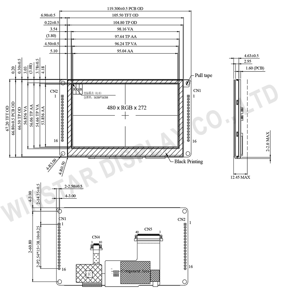Smart Display 4.3 inch CAN Bus TFT with Projected Capacitive Touch (Custom CAN ID), Canbus Display - WL0F00043000WGAABSA00