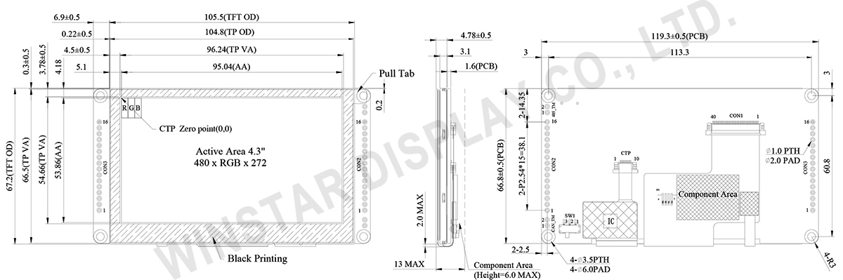 4.3 inch Smart Display CAN Bus TFT with Capacitive Touch (CANopen+GPIO) - WL0F00043000WGAAESA00