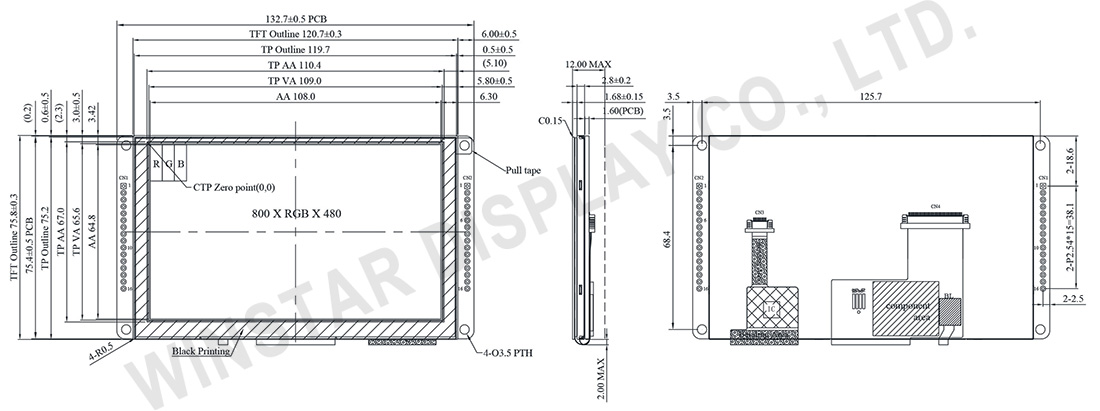 5 inch CAN Bus TFT Display with Projected Capacitive Touch - WL0F00050000FGAAASA00