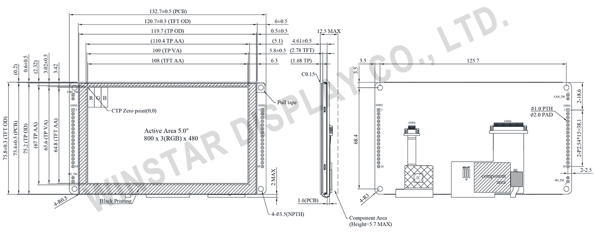 5 inch CAN Bus 800×480 High Brightness TFT Display with PCAP - WL0F00050000FGAACSA01