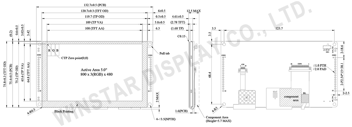 5-inch Smart TFT Display with CAN bus, PCAP Touch and GPIO - WL0F00050000FGAAGSA00