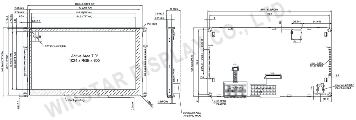 7 inch CAN Bus TFT Display with Projected Capacitive Touch - WL0F0007000A8GAAASA00