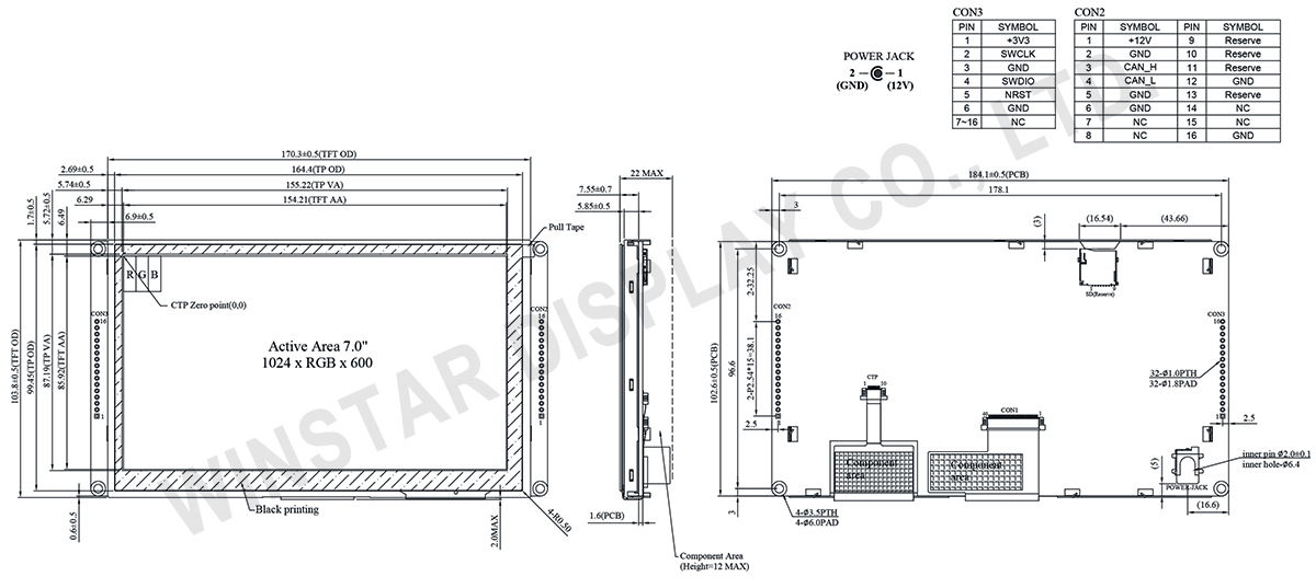 Smart Display 7 inch CAN Bus TFT with Projected Capacitive Touch (Custom CAN ID), CAN Bus Display - WL0F0007000A8GAACSA00