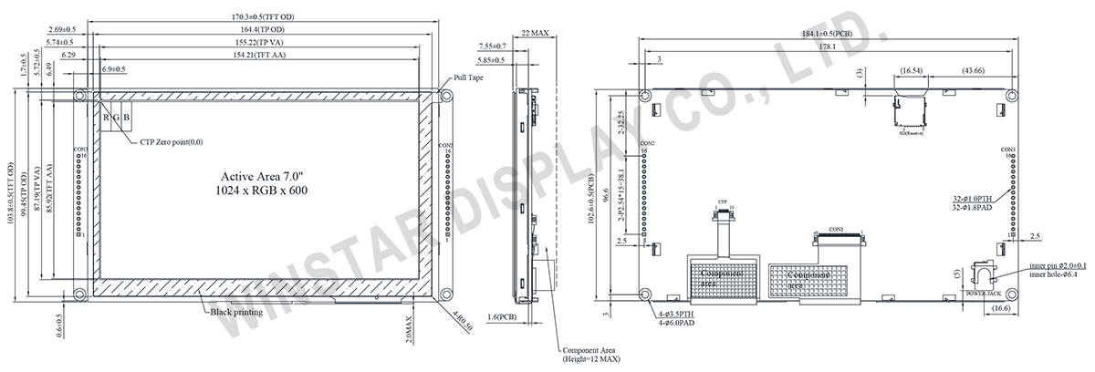 7 inch CAN Bus 1024×600 TFT Display with Projected Capacitive Touch - WL0F0007000A8GAACSA00