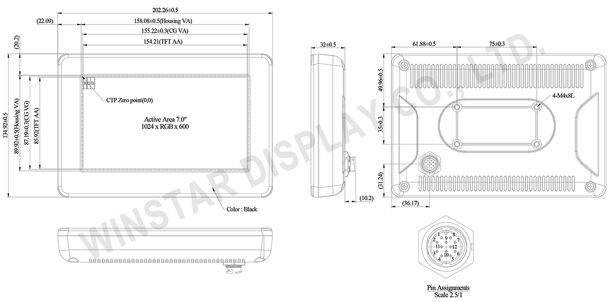 7-inch Dustproof Capacitive Touch Smart Display with Housing – Water-Resistant (Custom CAN ID + GPIO) - WL0F0007000A8GAAFSK00