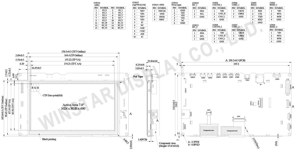 7-inch Smart Display Evaluation Board with STM32H747 - WL0F0007000A8GXACSA00 Drawing
