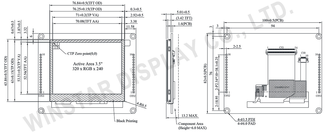 3.5-inch RS485 Modbus Smart Display with Projected Capacitive Touch Panel - WL0F00035000XGDAASA00