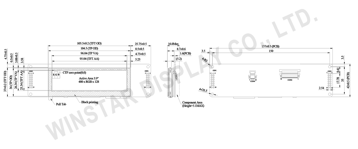 3.5-inch RS485 Smart TFT Display with PCAP Touch Panel with Modbus and GPIO Support - WL0F00039000FGDAASA00