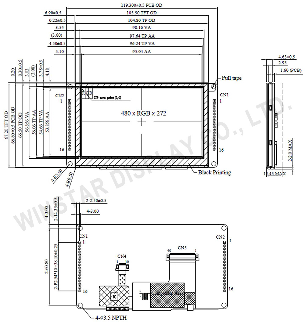 4.3inch RS485 Modbus Smart TFT Display with Projected Capacitive Touch - WL0F00043000WGDAASA00