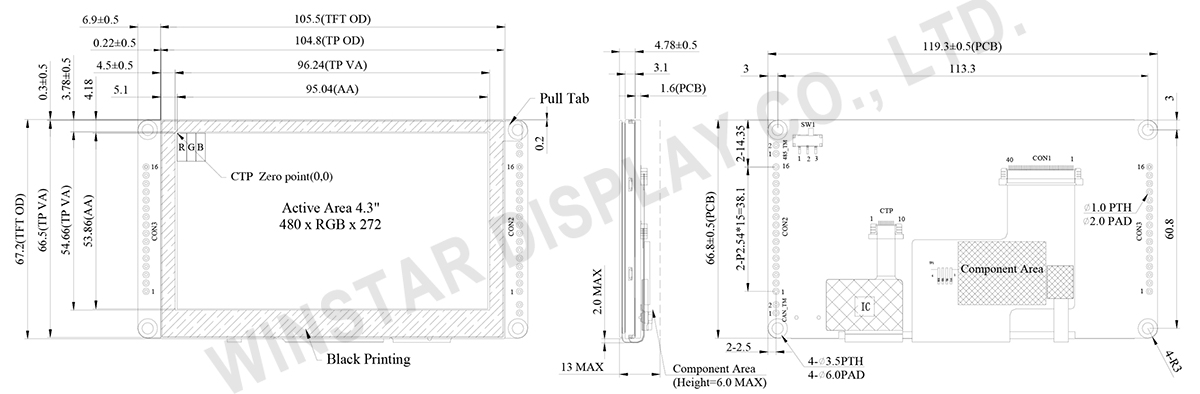 4.3-inch RS485 Smart TFT Display with PCAP Touch, Modbus & GPIO - WL0F00043000WGDACSA00