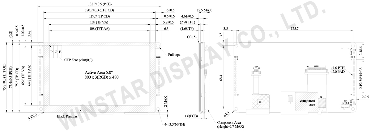 5-inch RS485 Smart TFT Display with PCAP Touch, Modbus & GPIO - WL0F00050000FGDADSA00