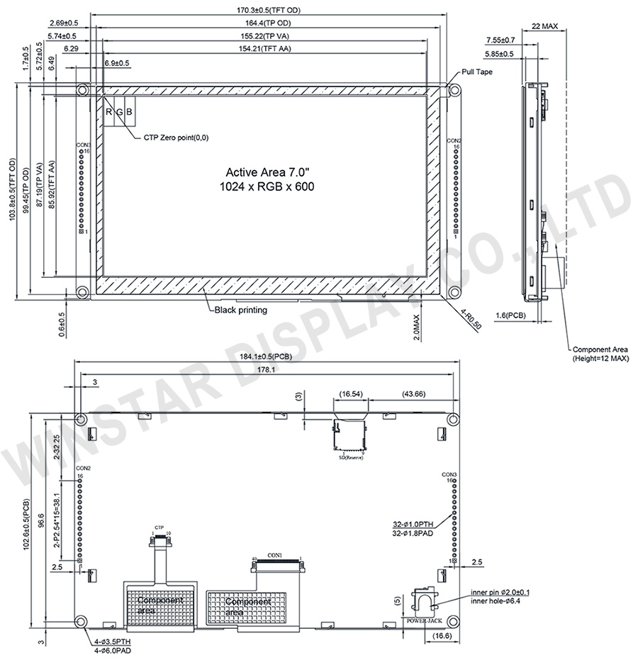 7 inch RS485 (Modbus) Smart Display with Projected Capacitive Touch - WL0F0007000A8GDAASA00