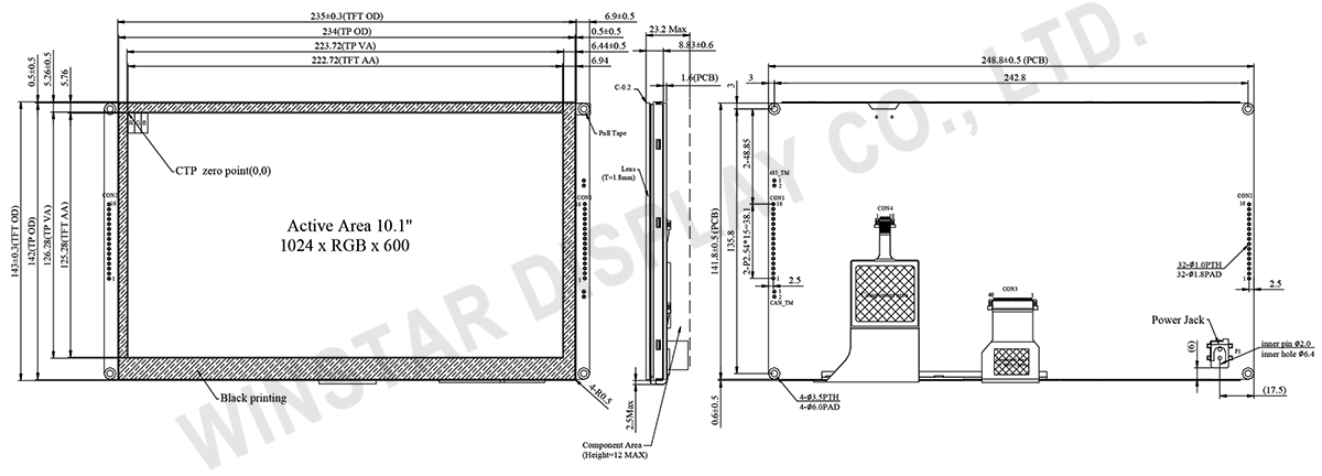 10.1 inch RS485 (Modbus) Smart Display with Projected Capacitive Touch - WL0F00101000JGDADSA00