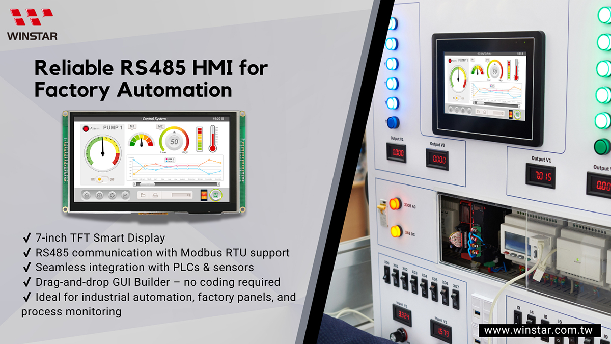 Interface HMI RS485 confiável para automação industrial