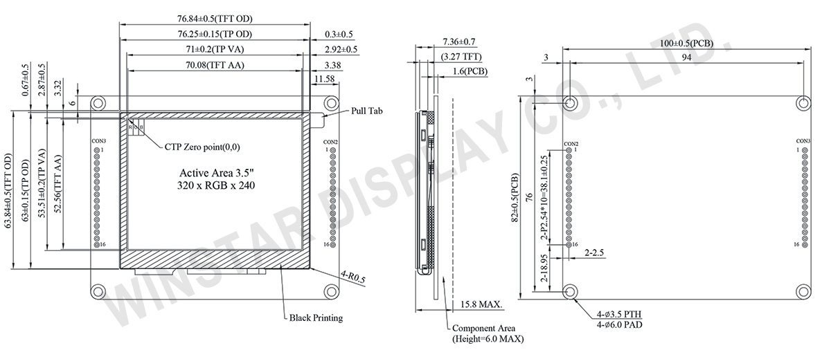 3.5 Inch IPS TFT UART Smart Display with GPIO and Touch Support - WL0F00035000XGFAASA00