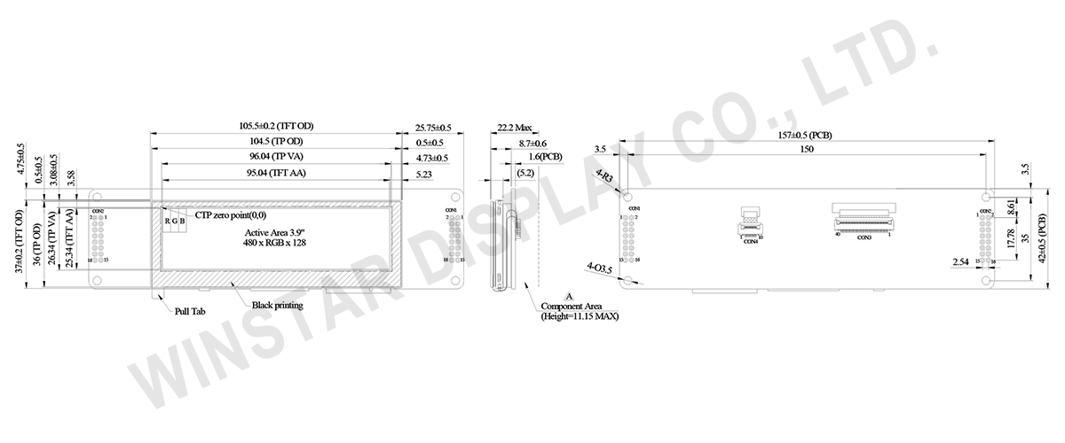 Contour Drawing - 3.9 Inch IPS TFT UART Smart Display with GPIO and Touch Support - WL0F00039000FGFAASA00