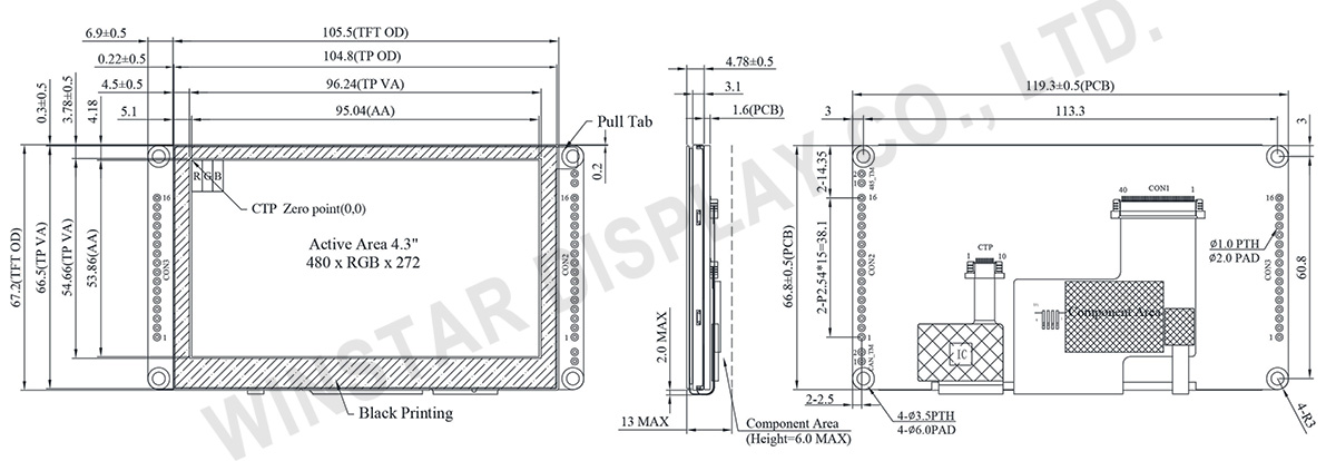 4.3 Inch IPS TFT UART Smart Display with GPIO and Touch Support - WL0F00043000WGFAASA00