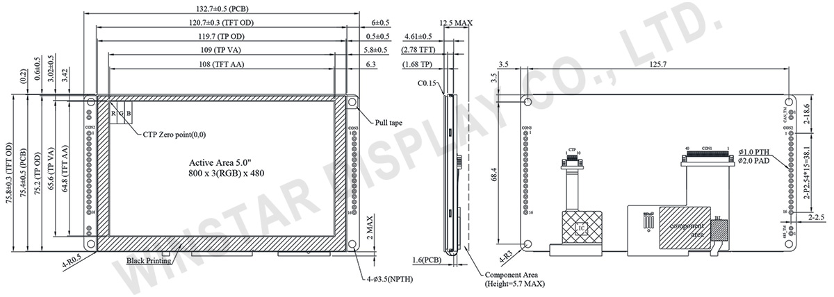 5 Inch IPS TFT UART Smart Display with GPIO and Touch Support - WL0F00050000FGFAASA00