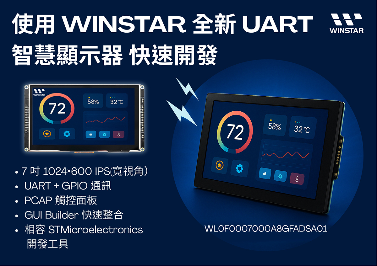 使用 WINSTAR 全新 UART 智慧顯示器 快速開發 - WL0F0007000A8GFADSA01