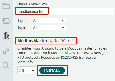 As the RS485 expansion board is used in this example, please download the library through the Library Manager before starting the programming