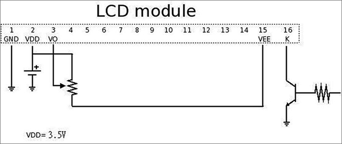 Fig 2: Vee use Pin15 as output , backlight use the Pin16 to control