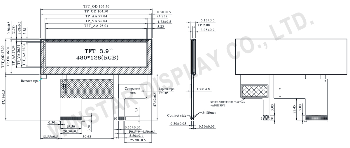 WF39BTLASDNGA - 3.9" Bar Type Color TFT (PCAP) - Winstar Display